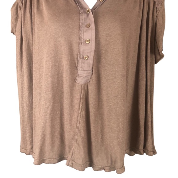 BLOUSE - Women's Free People Low Down Henley Linen Blend Cropped Top. Size Small - Picture 8 of 16